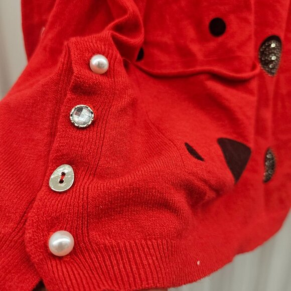 Gca Red Long-Sleeve Polka Dot Sweater With Pockets & Decorative Buttons - Picture 5 of 9